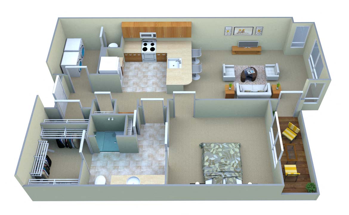 Floor plan for 1 bed, 1 bath, 808 sqft